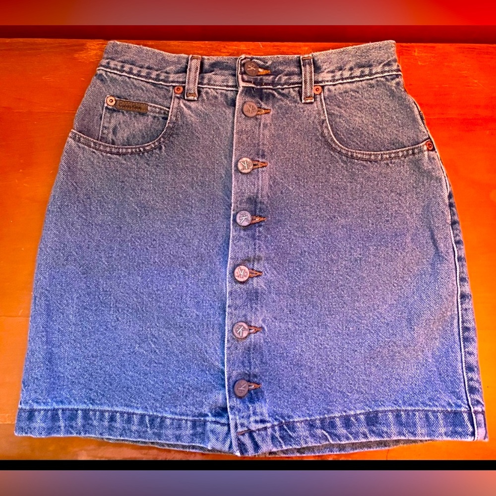 Vintage Blue Denim Button-Front Mini Skirt